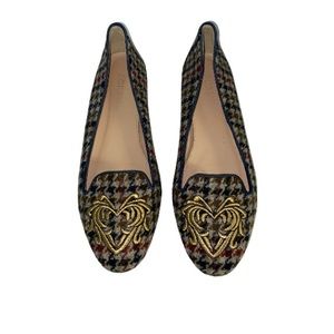 J. Crew Sophie flat loafers low heels houndstooth Gold crest accent 6.5